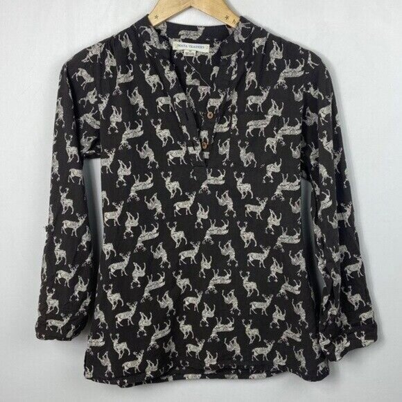 Modcloth Mata Traders Near and Deer Popover Shirt Womens Size XS Brown Cotton‎ - Picture 9 of 12